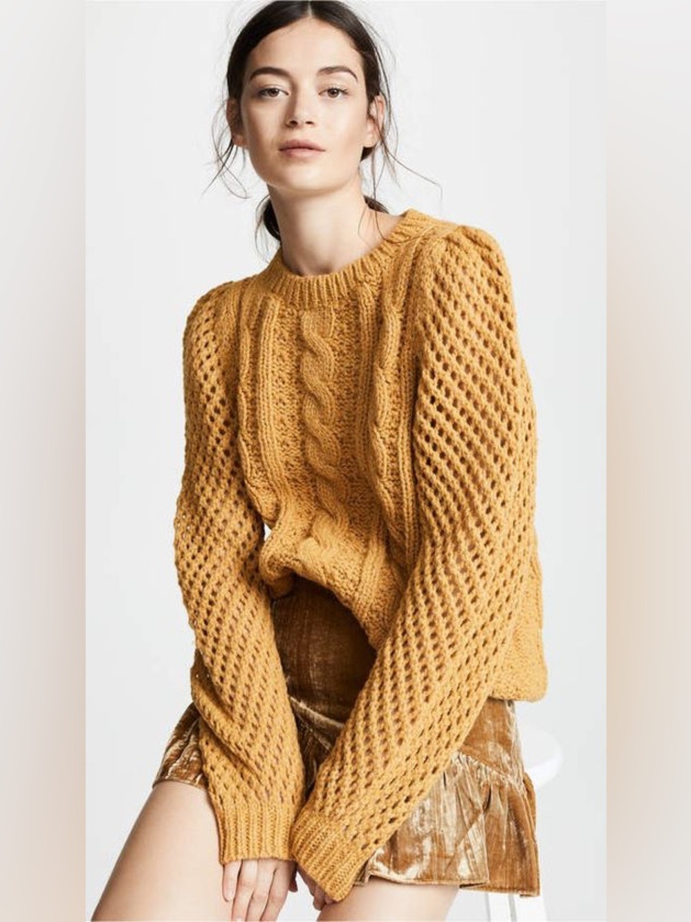 LOVESHACKFANCY $325 Cabled Rosie Sweater in Amber fall collection 2018